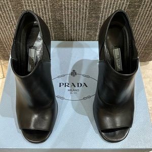 Prada Peep Toe Heels Black Booties size 37